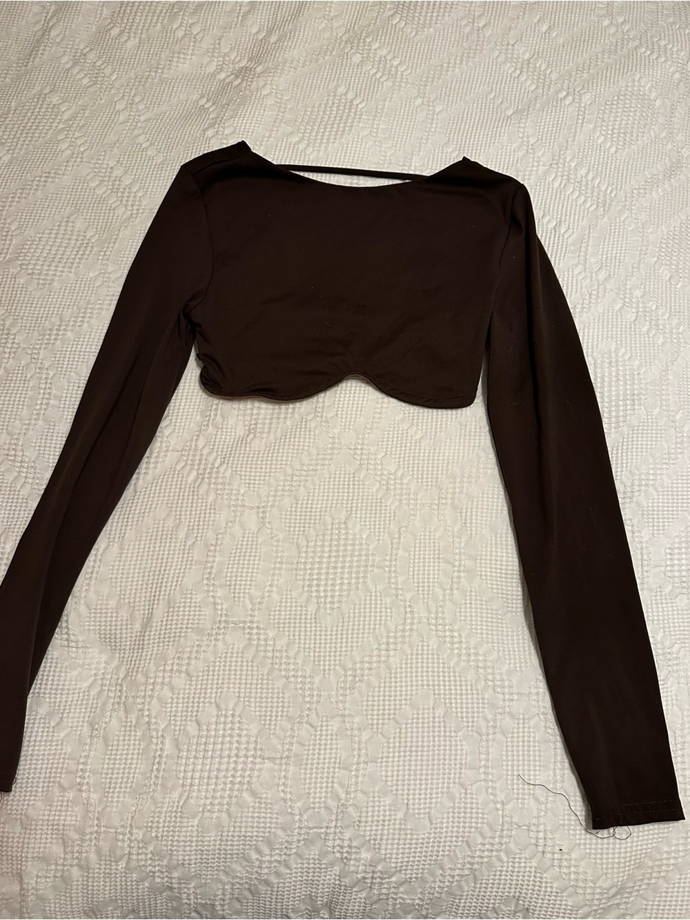 SHEIN Chocolate Brown Long Sleeve Crop Top backless